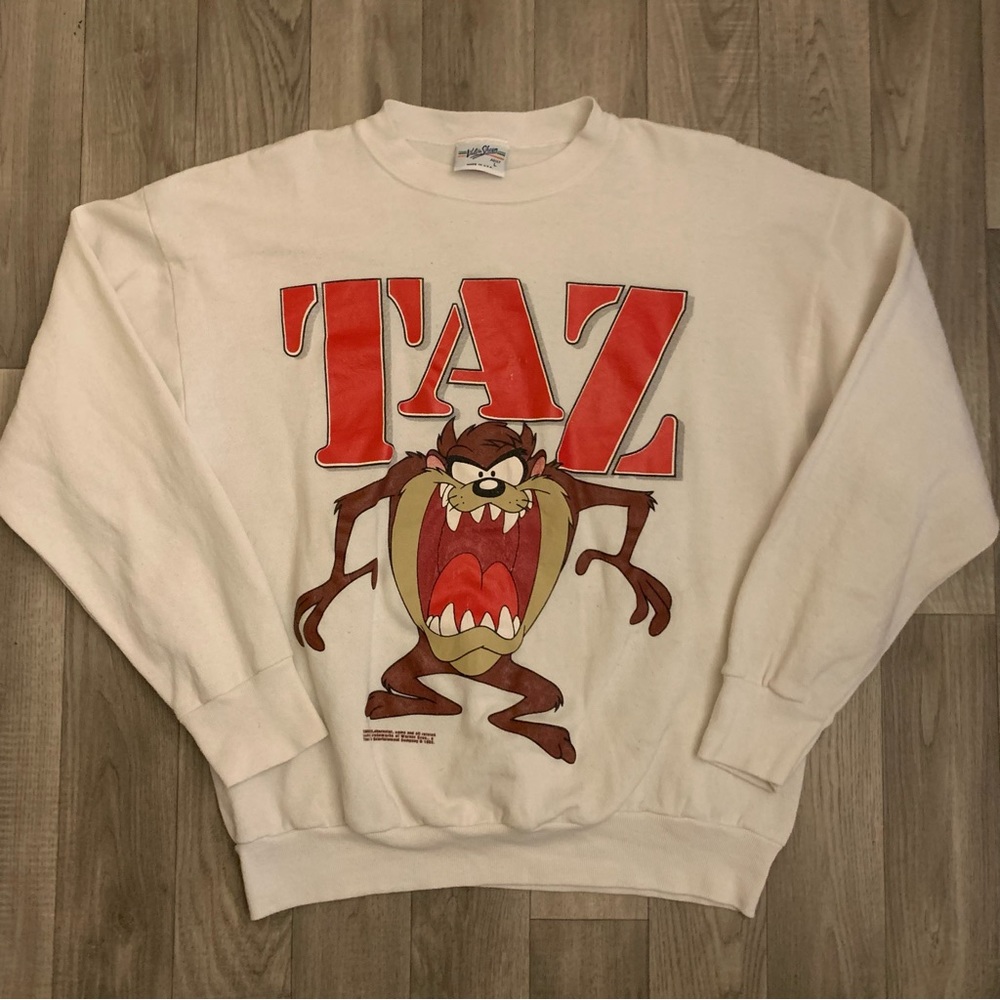 Looney Toons Sweater Size Large Taz Devil Retro Crewneck Velva Sheen